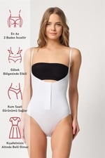 EMAY Beyaz 2043 Göğsü Açık Agraflı Body Korse