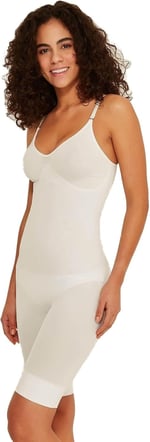 EMAY Kadın Beyaz Seamless Dikişsiz Iz Yapmayan Askılı Body Boxer Korse