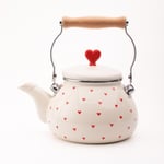 Emaylab Cupid Emaye Kalp Desenli Vintage Kettle - 2 Litre, Ocağa Koyulabilir, Emaye Su Isıtıcı Krem