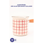 Emaylab Cupid Kareli Emaye Ahşap Saplı Cezve (500ml-6 Kişilik)