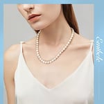 Emibele Shell Pearl Necklace for Women, Imitation Pearl Necklace 925 Sterling Silver Clasp White Round 8mm Pearl Choker Necklace Simulated Shell Pearls Chain with Extended Link Jewelry Gift for Her