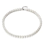 Emibele Shell Pearl Necklace for Women, Imitation Pearl Necklace 925 Sterling Silver Clasp White Round 8mm Pearl Choker Necklace Simulated Shell Pearls Chain with Extended Link Jewelry Gift for Her