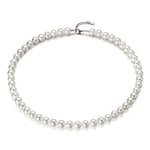 Emibele Shell Pearl Necklace for Women, Imitation Pearl Necklace 925 Sterling Silver Clasp White Round 8mm Pearl Choker Necklace Simulated Shell Pearls Chain with Extended Link Jewelry Gift for Her