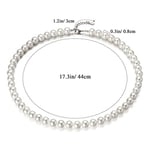 Emibele Shell Pearl Necklace for Women, Imitation Pearl Necklace 925 Sterling Silver Clasp White Round 8mm Pearl Choker Necklace Simulated Shell Pearls Chain with Extended Link Jewelry Gift for Her