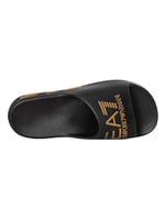 Emporio Armani EA7 Slider Crusher Distance con maxi logo, Erkek plaj/havuz terlik siyah/altın XBP008