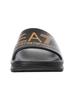 Emporio Armani EA7 Slider Crusher Distance con maxi logo, Erkek plaj/havuz terlik siyah/altın XBP008