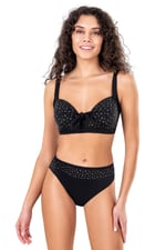 Endeep Kadın Fiyonk ve Taş Detaylı Büyük Beden Siyah Bikini Takımı