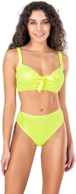 Endeep Kadın Fiyonk ve Taş Detaylı Büyük Beden Sarı Bikini Takımı