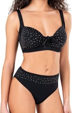 Endeep Kadın Fiyonk ve Taş Detaylı Büyük Beden Siyah Bikini Takımı