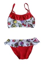 Endeep Kız Çocuk Desenli Kırmızı Büstiyer Bikini Takımı