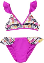 Endeep Kız Çocuk Desenli Volanlı Pembe Bikini Takımı