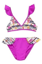 Endeep Kız Çocuk Desenli Volanlı Pembe Bikini Takımı