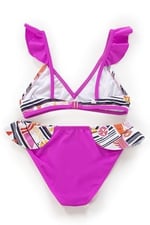 Endeep Kız Çocuk Desenli Volanlı Pembe Bikini Takımı