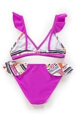 Endeep Kız Çocuk Desenli Volanlı Pembe Bikini Takımı