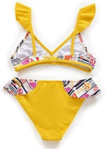 Endeep Kız Çocuk Desenli Volanlı Sarı Bikini Takımı