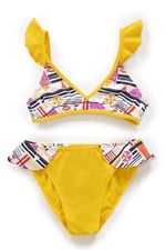 Endeep Kız Çocuk Desenli Volanlı Sarı Bikini Takımı