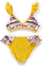 Endeep Kız Çocuk Desenli Volanlı Sarı Bikini Takımı