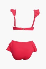 Endeep Kız Çocuk Kırmızı Aksesuar Detaylı Volanlı Bikini Takımı