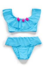 Endeep Kız Çocuk Volanlı Aksesuarlı Mavi Bikini Takımı