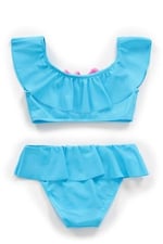 Endeep Kız Çocuk Volanlı Aksesuarlı Mavi Bikini Takımı