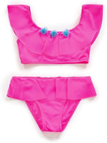 Endeep Kız Çocuk Volanlı Aksesuarlı Pembe Bikini Takımı