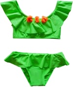 Endeep Kız Çocuk Volanlı Aksesuarlı Yeşil Bikini Takımı