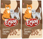 Enjoy Kuru Kedi Maması, Tavuklu, Yetişkin, Keten Tohumu ile Omega 3 & 6 Katkısı, 1 Kg (2 paketi) - Seçenekler: Sebze, Somonlu Kısırlaştırılmış, Somonlu ve Hamsili...