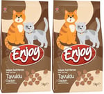 Enjoy Kuru Kedi Maması, Tavuklu, Yetişkin, Keten Tohumu ile Omega 3 & 6 Katkısı, 1 Kg (2 paketi) - Seçenekler: Sebze, Somonlu Kısırlaştırılmış, Somonlu ve Hamsili...