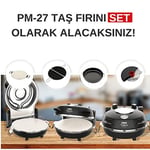 ERATEC - Pizza fırını, SET-PM-27. 400°C'ye kadar sıcaklık, 5 pişirme kademesi, pizza 4 dakika hazır, aksesuarlar dahil: 32 cm ateşe dayanıklı taş plaka, XXL tava eklentisi, pizza küreği, pizza kesici.