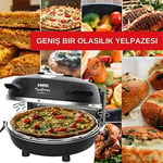 ERATEC - Pizza fırını, SET-PM-27. 400°C'ye kadar sıcaklık, 5 pişirme kademesi, pizza 4 dakika hazır, aksesuarlar dahil: 32 cm ateşe dayanıklı taş plaka, XXL tava eklentisi, pizza küreği, pizza kesici.