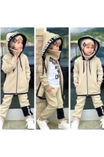 Erkek Çocuk Alt Üst Takım 5'li Set Bej 7-8 Yaş