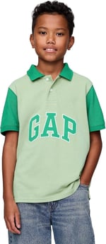 Erkek Çocuk Gap Logo Colorblock Pique Polo Yaka Yeşil T-Shirt
