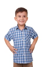 erkek çocuk siyah turkuaz beyaz kareli kısa kollu gömlek
