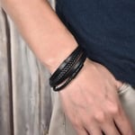 Erkek Deri Bileklik Siyah Renk Manyetik Toka Örgülü Bileklik Trend