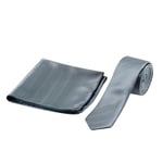 Erkek Desenli Jakarlı Baskılı Kravat ve Mendil Seti - Gri, Hediye Kutulu, Özel Gün Aksesuarı Tek Beden