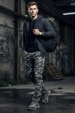 Erkek Kamuflaj Pantolon - Düz Paça Likralı Gri Askeri Kamuflaj Pantolon