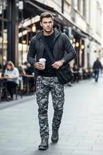 Erkek Kamuflaj Pantolon - Düz Paça Likralı Gri Askeri Kamuflaj Pantolon
