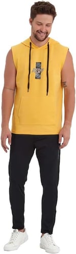 Erkek Kapüşonlu Kanguru Cepli Kolsuz Sweatshirt