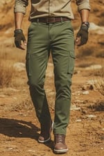 Erkek Kargo Pantolon - Haki Yeşil Likralı Pamuk Erkek Pantolon - Outdoor İş Yürüyüş Erkek Pantolon