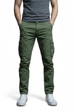 Erkek Kargo Pantolon - Haki Yeşil Likralı Pamuk Erkek Pantolon - Outdoor İş Yürüyüş Erkek Pantolon