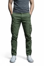 Erkek Kargo Pantolon - Haki Yeşil Likralı Pamuk Erkek Pantolon - Outdoor İş Yürüyüş Erkek Pantolon