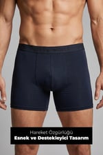 Erkek Lacivert 3’Lü Uzun Paça Bambu Boxer - 25201