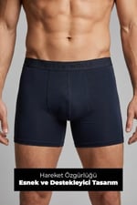 Erkek Lacivert 3’Lü Uzun Paça Bambu Boxer - 25201