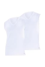 Erkek Loose Fit 2'li V Yaka Beyaz Sıfır Kol Atlet 9227 Blackspade