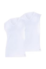 Erkek Loose Fit 2'li V Yaka Beyaz Sıfır Kol Atlet 9227 Blackspade