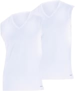 Erkek Loose Fit 2'li V Yaka Beyaz Sıfır Kol Atlet 9227 Blackspade