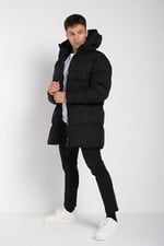 Erkek Regular Fit Uzun Su Geçirmez Şişme Kapüşonlu Mont | Waterproof Siyah Mont | Soğuk Havalarda -20°C'ye Kadar Koruma - MM-128