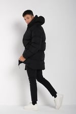 Erkek Regular Fit Uzun Su Geçirmez Şişme Kapüşonlu Mont | Waterproof Siyah Mont | Soğuk Havalarda -20°C'ye Kadar Koruma - MM-128