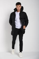 Erkek Regular Fit Uzun Su Geçirmez Şişme Kapüşonlu Mont | Waterproof Siyah Mont | Soğuk Havalarda -20°C'ye Kadar Koruma - MM-128