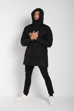 Erkek Regular Fit Uzun Su Geçirmez Şişme Kapüşonlu Mont | Waterproof Siyah Mont | Soğuk Havalarda -20°C'ye Kadar Koruma - MM-128